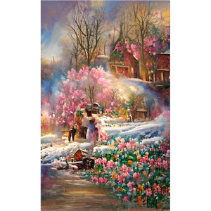 Oil Painting Village 40*70CM (canvas) Full Round Drill Diamond Painting