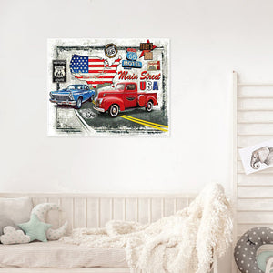 Route 66 Classic Cars 60*50CM (canvas) Full Round Drill Diamond Painting