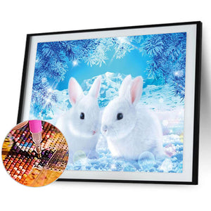 Two Little White Rabbits 40*30CM (canvas) Full Square Drill Diamond Painting