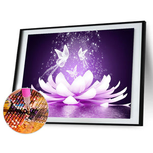 Butterfly White Lotus 50*40CM (canvas) Full Square Drill Diamond Painting