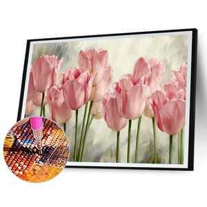 Pink Tulips 60*50CM (canvas) Full Round Drill Diamond Painting