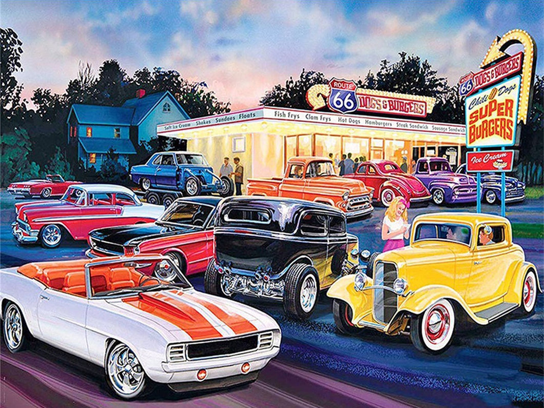 Route 66 Classic Cars 60*50CM (canvas) Full Round Drill Diamond Painting