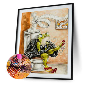 Frog Princess Sitting On Toilet 50*60CM (canvas) Full Round Drill Diamond Painting