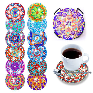 12pcs DIY Coaster Diamond Painting Cup Cushion with Rack Home Decor (AA1132)