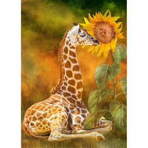 Sunflower Giraffe 30*40CM (canvas) Full Round Drill Diamond Painting