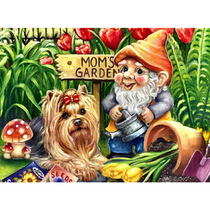 Little Goblin And Yorkshire Terrier In The Garden 40*30CM (canvas) Full Square Drill Diamond Painting