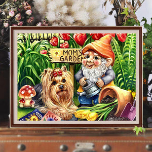 Little Goblin And Yorkshire Terrier In The Garden 40*30CM (canvas) Full Square Drill Diamond Painting