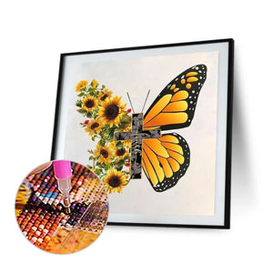 Sunflower Butterfly 30*30CM (canvas) Full Square Drill Diamond Painting