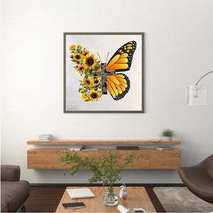 Sunflower Butterfly 30*30CM (canvas) Full Square Drill Diamond Painting