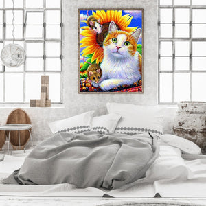 Sunflower Cat 30*40CM (canvas) Full Square Drill Diamond Painting