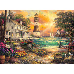 Seaside Lighthouse House 50*40CM (canvas) Full Round Drill Diamond Painting