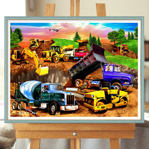 Construction Site Vehicles 50*40CM (canvas) Full Round Drill Diamond Painting