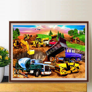 Construction Site Vehicles 50*40CM (canvas) Full Round Drill Diamond Painting