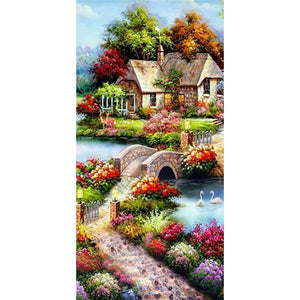 Garden Bridge House 45*85CM (canvas) Full Square Drill Diamond Painting