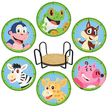 Load image into Gallery viewer, DIY Wood Coasters Set Animal Pattern (BD216 6pcs 1Storage Rack With cork mat)
