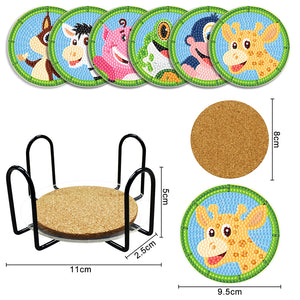 DIY Wood Coasters Set Animal Pattern (BD216 6pcs 1Storage Rack With cork mat)