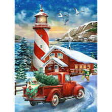 Load image into Gallery viewer, Seaside Lighthouse House Small Red Car 30*40CM (canvas) Full Square Drill Diamond Painting
