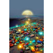 Load image into Gallery viewer, Glowing Colored Stones On The Seashore Under The Moon 40*70CM (canvas) Full Round Drill Diamond Painting
