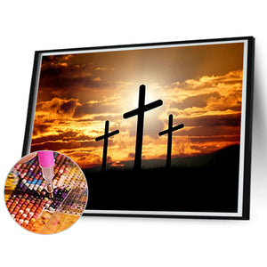 Cross At Sunset 40*30CM (canvas) Full Square Drill Diamond Painting