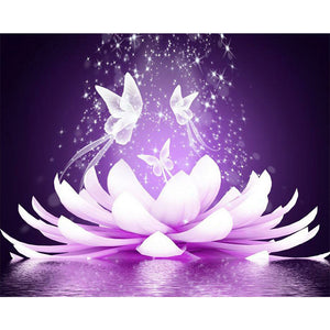 Purple Lotus 50*40CM (canvas) Full Round Drill Diamond Painting