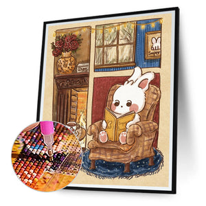 Little White Rabbit Reading A Book 40*50CM (canvas) Full Round Drill Diamond Painting