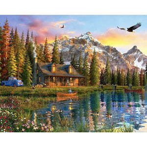 Lake Scenery Under Snow Mountain 50*40CM (canvas) Full Round Drill Diamond Painting