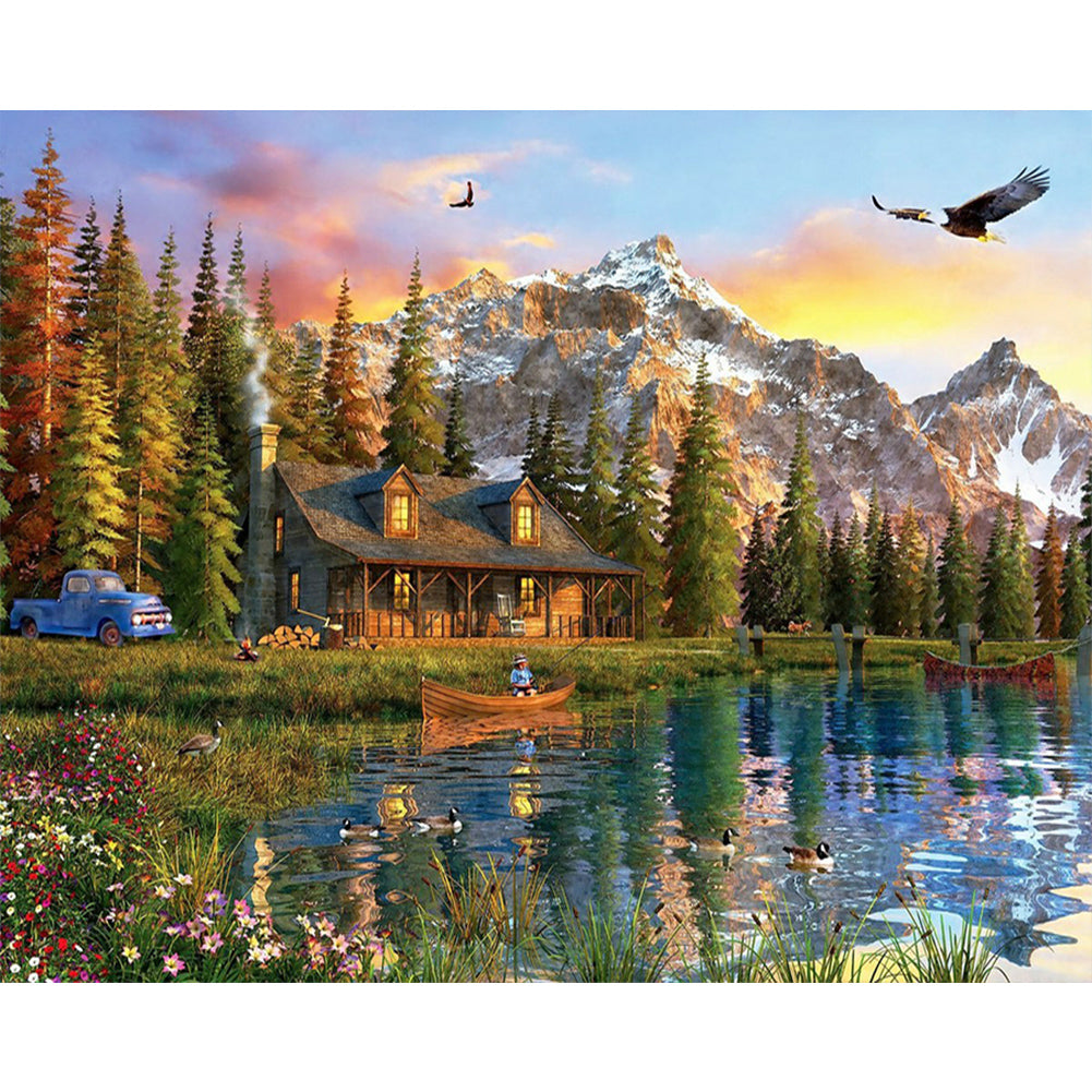 Lake Scenery Under Snow Mountain 50*40CM (canvas) Full Round Drill Diamond Painting