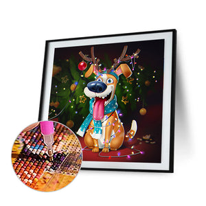 Christmas Dog 30*30CM (canvas) Full Round Drill Diamond Painting
