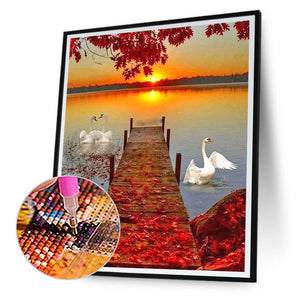 Bridge Swan 30*40CM (canvas) Full Round Drill Diamond Painting