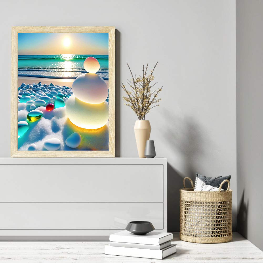 Diamond Painting Beach Rainbow Stone 015, Full Image - Painting