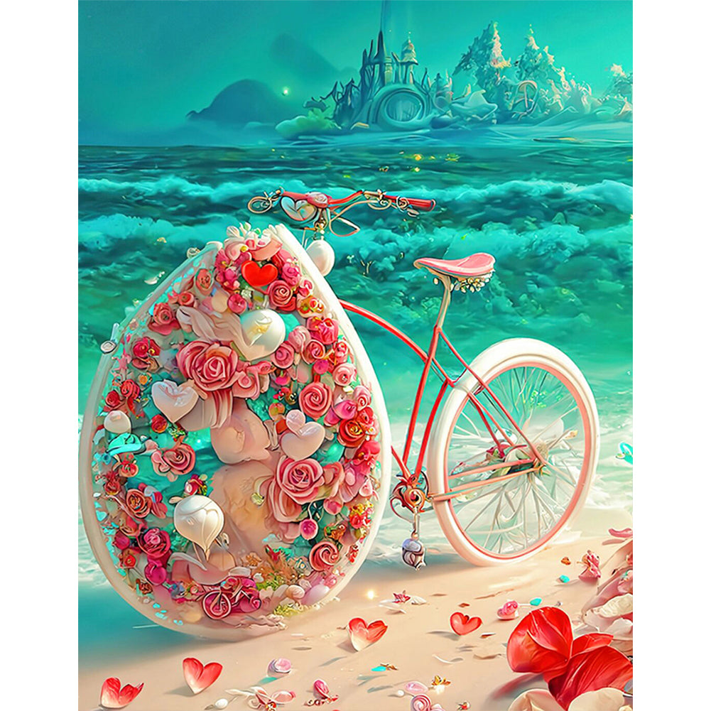 Beach Romantic Rose Bike 30*40CM (canvas) Full Round Drill Diamond Painting