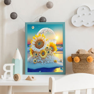 Beach Sunrise Sunflowers 40*50CM (canvas) Full Round Drill Diamond Painting