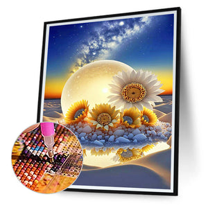 Beach Sunset Sunflowers 40*50CM (canvas) Full Round Drill Diamond Painting