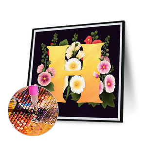 Flower Letter H 40*40CM (canvas) Full Square Drill Diamond Painting