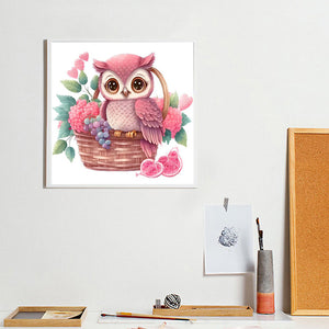 Pink Flower Owl 30*30CM (canvas) Full Round Drill Diamond Painting