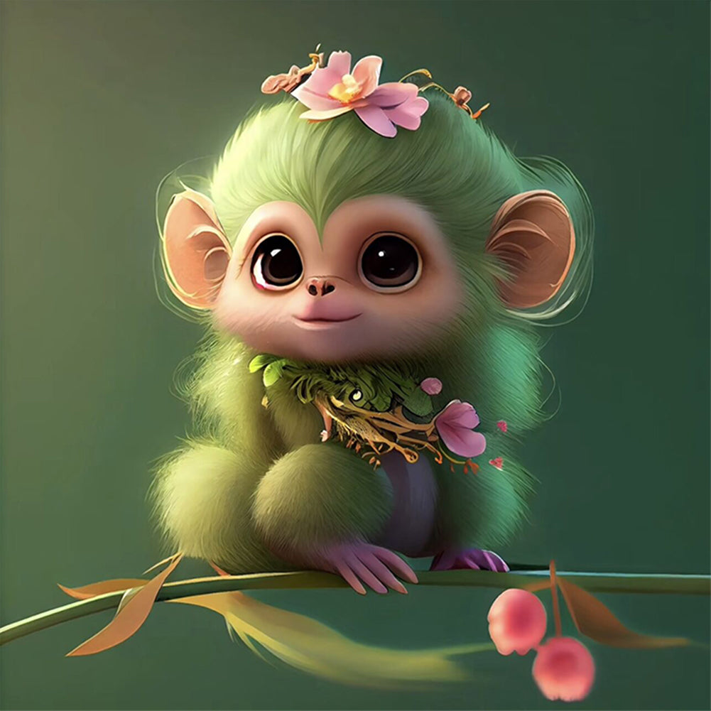 Monkey On Dream Branch 30*30CM (canvas) Full Round Drill Diamond Painting