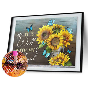 Sunflower Calligraphy And Painting 50*40CM (canvas) Full Round Drill Diamond Painting