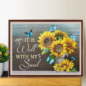 Sunflower Calligraphy And Painting 50*40CM (canvas) Full Round Drill Diamond Painting