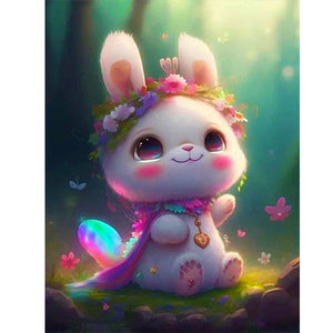 Lantern White Rabbit 30*40CM (canvas) Full Round Drill Diamond Painting