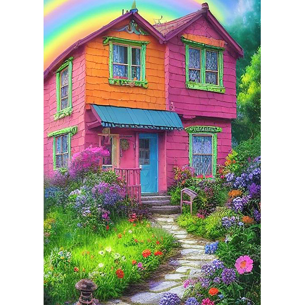 Rainbow House 40*50CM (canvas) Full Round Drill Diamond Painting