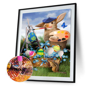 Easter Bunny Painter 30*40CM (canvas) Full Round Drill Diamond Painting