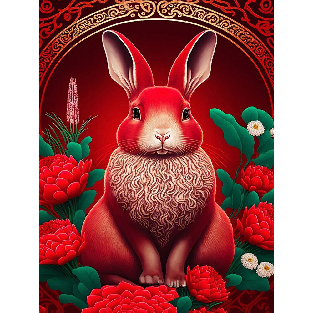 Red Golden Rabbit 30*40CM (canvas) Full Round Drill Diamond Painting