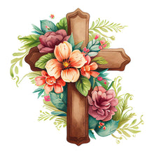 Load image into Gallery viewer, Wooden Flower Cross 30*30CM (canvas) Full Round Drill Diamond Painting
