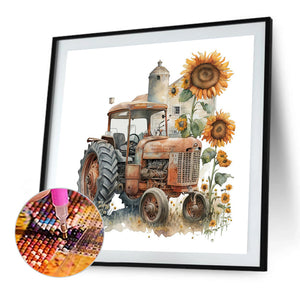 Retro Nostalgic Sunflower Truck 30*30CM (canvas) Full Round Drill Diamond Painting