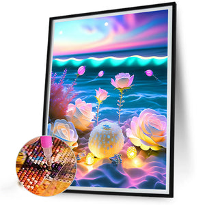 Seaside Crystal Rose 30*40CM (canvas) Full Round Drill Diamond Painting