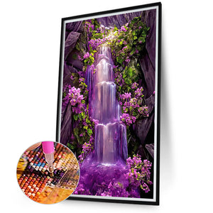 Purple Mountain Waterfall 40*70CM (canvas) Full Round Drill Diamond Painting