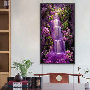 Purple Mountain Waterfall 40*70CM (canvas) Full Round Drill Diamond Painting