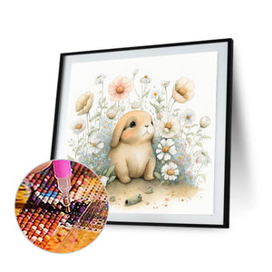 Smiling Bunny Out Of The Flowers 30*30CM (canvas) Full Round Drill Diamond Painting