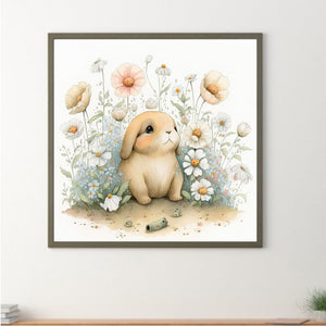 Smiling Bunny Out Of The Flowers 30*30CM (canvas) Full Round Drill Diamond Painting