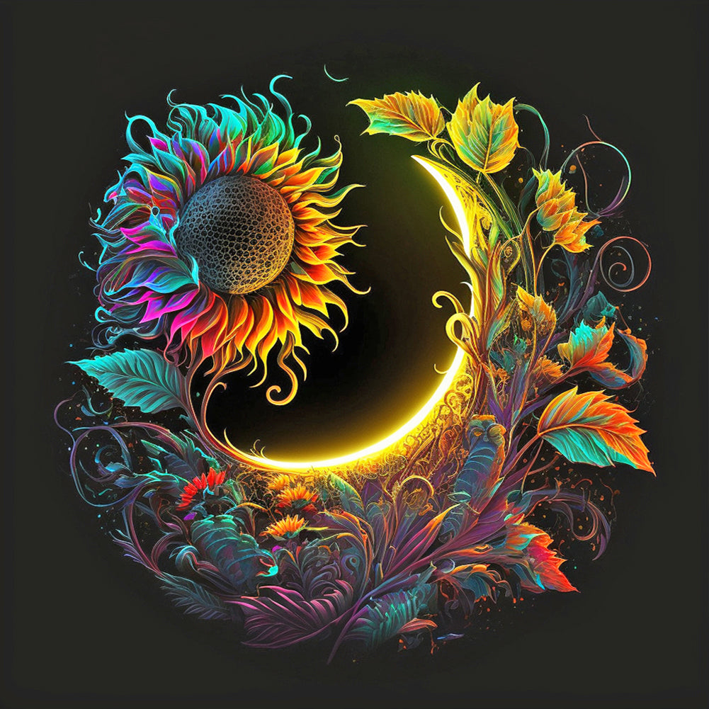 Crescent Moon And Sunflower 30*30CM (canvas) Full Round Drill Diamond Painting